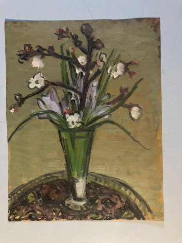 Peinture Huile XX Carton 1920 Impressionniste Jardin Fleur Fleurs Painting