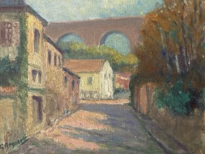 Peinture Impressionniste Village Huile Toile  1950 Georges Regnault