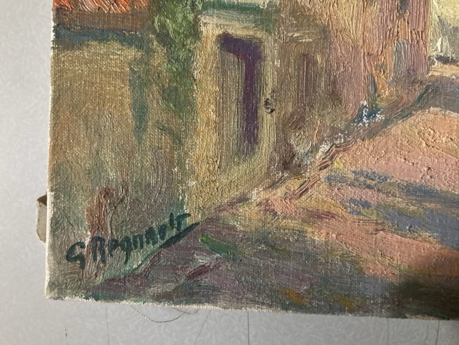 Peinture Impressionniste Village Huile Toile  1950 Georges Regnault