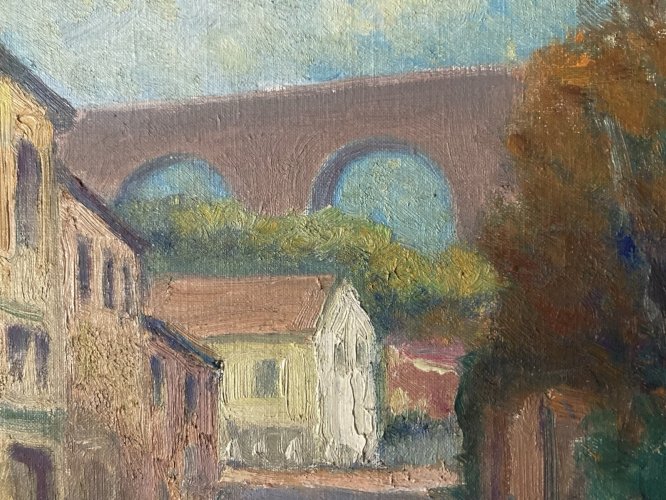 Peinture Impressionniste Village Huile Toile  1950 Georges Regnault