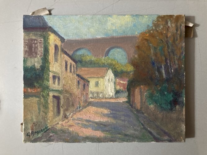 Peinture Impressionniste Village Huile Toile  1950 Georges Regnault