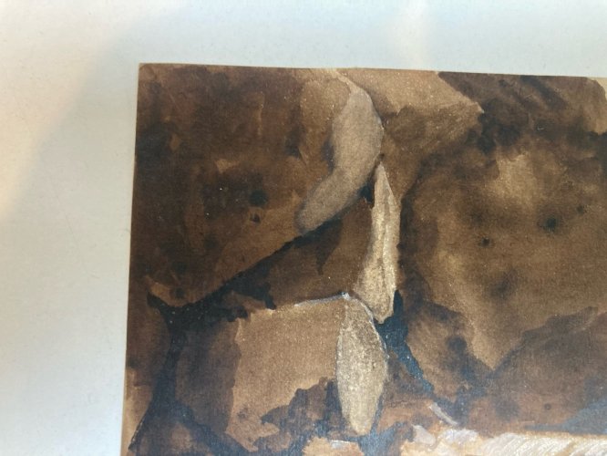 Peinture Lavis Encre Papier XIXe 1850 Montagne Eau A Identifier Art