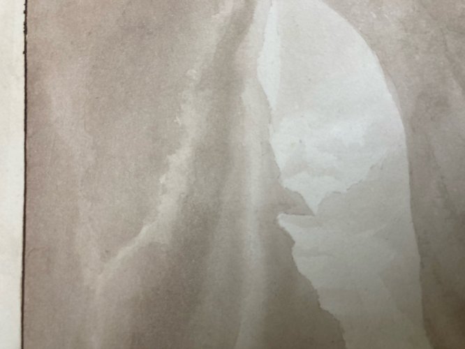 Peinture Lavis Encre Papier XIXe  1850 Montagne Pont A Identifier Art