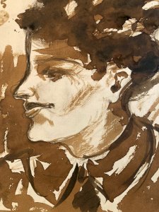 Wash Paint Ink Portrait Expressionist Woman Expressionism 1950