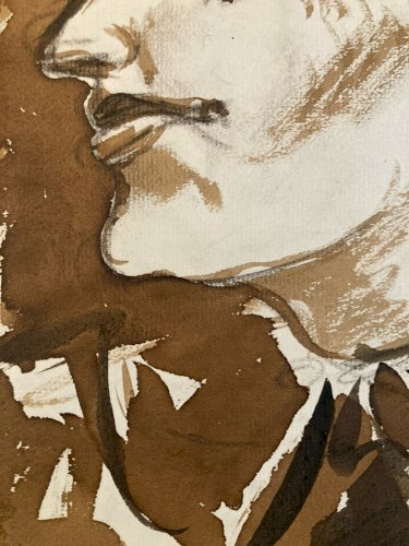 Peinture Lavis Encre Portrait Expressionniste Femme Expressionnisme 1950