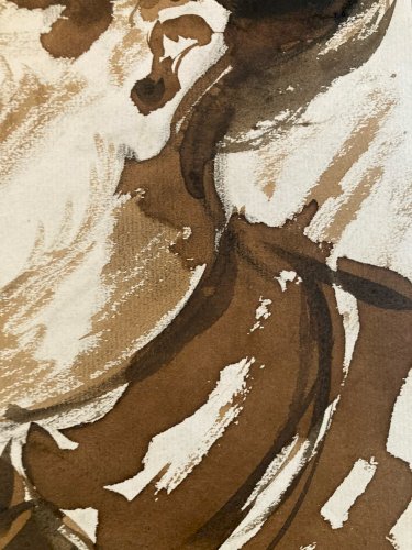 Peinture Lavis Encre Portrait Expressionniste Femme Expressionnisme 1950