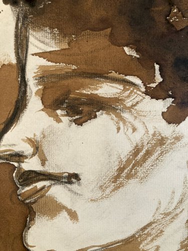 Peinture Lavis Encre Portrait Expressionniste Femme Expressionnisme 1950