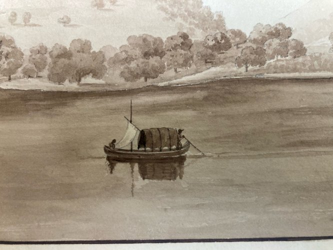 Peinture Lavis Papier XIXe château de Gourdouillon à Sion Ancien Art 1850