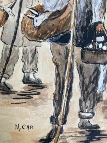 Peinture Lus Aguillounes Gouache Art Deco Chanson  1900 Papier Partition Musique