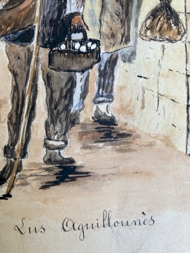 Peinture Lus Aguillounes Gouache Art Deco Chanson  1900 Papier Partition Musique