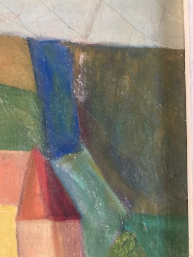 Peinture Maison Abstraite Huile Sur panneau Cubiste Cubisme Arbre