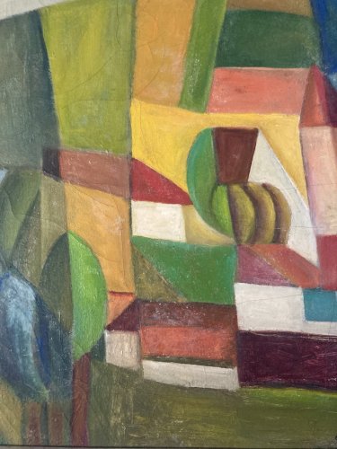 Peinture Maison Abstraite Huile Sur panneau Cubiste Cubisme Arbre