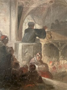 Peinture Messe Eglise Huile Toile Impressionniste XIXe Ancien Original Paî ring