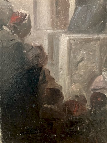 Peinture Messe Eglise Huile Toile Impressionniste XIXe Ancien Original Paî ring