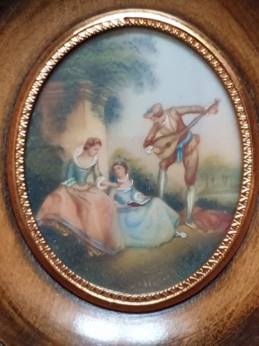 Peinture miniature dans son cadre en noyer, fin XIXè