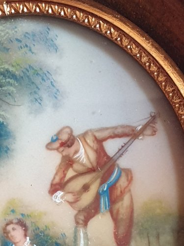Peinture miniature dans son cadre en noyer, fin XIXè