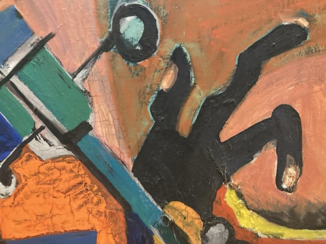 Peinture Moderne Huile Sur Toile Cubisme Jazz Musique 1980 A Identifier