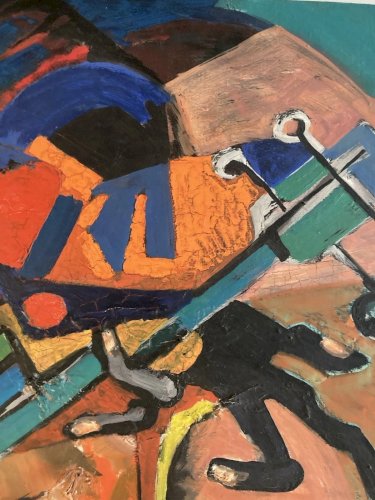 Peinture Moderne Huile Sur Toile Cubisme Jazz Musique 1980 A Identifier