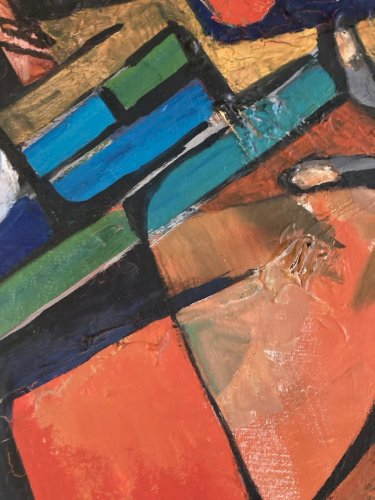 Peinture Moderne Huile Sur Toile Cubisme Jazz Musique 1980 A Identifier