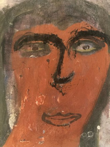 Peinture Naïf Toile Portrait Femme Expressionnisme 1980 Art Brut A Identifier