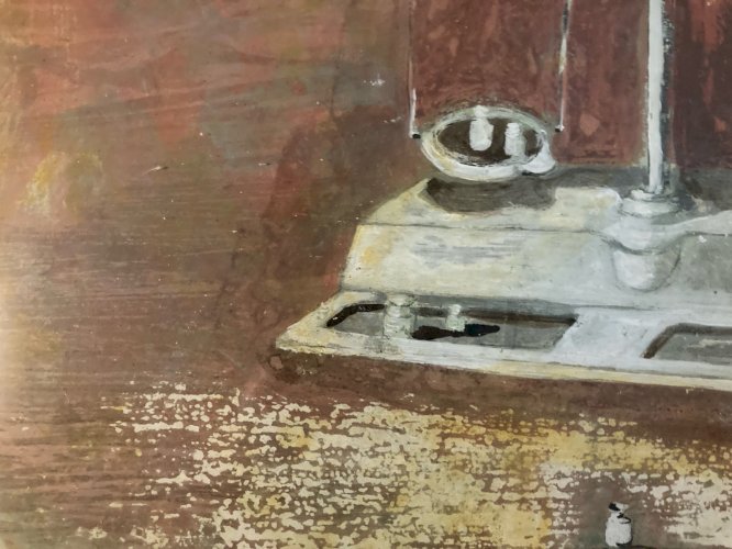 Peinture nature morte a La Balance Pharmacie Gouache Papier 1980 Poids Painting