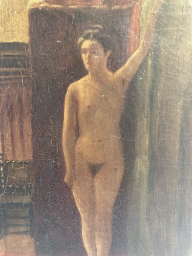 Peinture Nu, Femme Sur Toile Signé À Identifier Romantisme, Atelier Nue