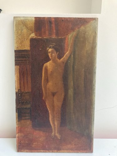 Peinture Nu, Femme Sur Toile Signé À Identifier Romantisme, Atelier Nue