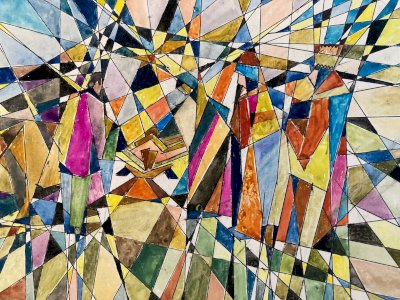 Peinture Original Gallo Gouache Painting Ancien Old 1960 Abstrait Abstraction