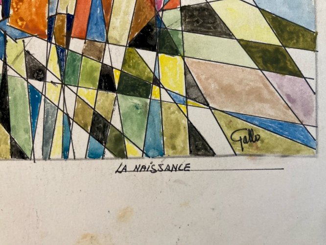 Peinture Original Gallo Gouache Painting Ancien Old 1960 Abstrait Abstraction