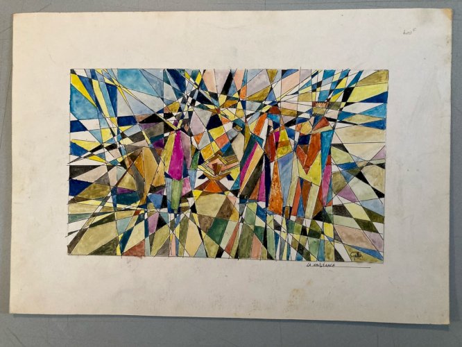 Peinture Original Gallo Gouache Painting Ancien Old 1960 Abstrait Abstraction