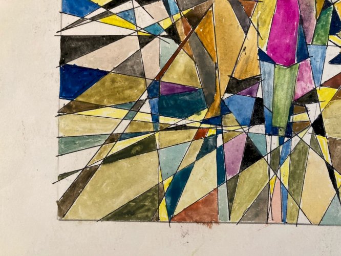 Peinture Original Gallo Gouache Painting Ancien Old 1960 Abstrait Abstraction