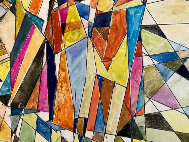 Peinture Original Gallo Gouache Painting Ancien Old 1960 Abstrait Abstraction