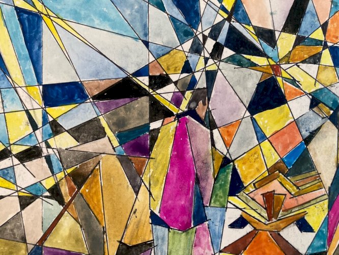 Peinture Original Gallo Gouache Painting Ancien Old 1960 Abstrait Abstraction