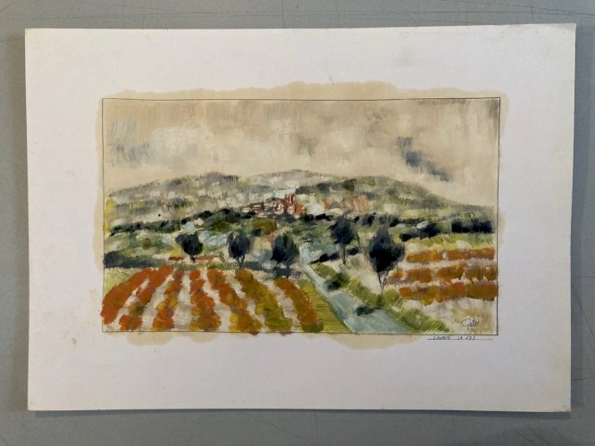 Peinture Original Gallo Huile Luberon Painting Lauris Provence 1955 Art Old XXe