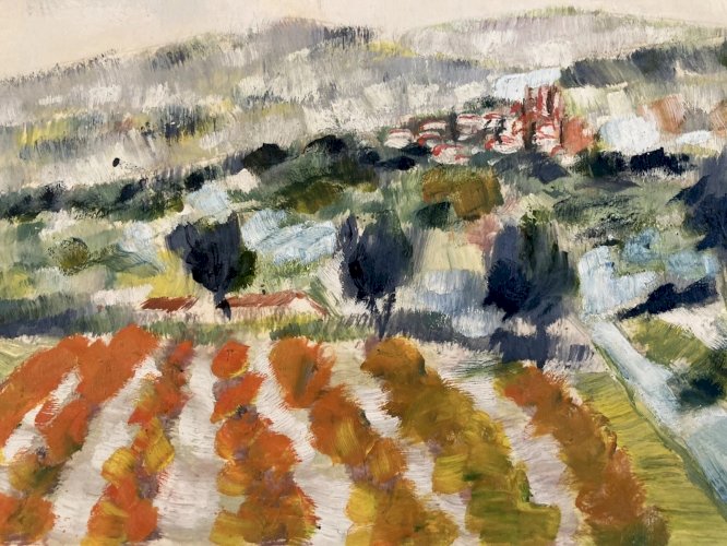 Peinture Original Gallo Huile Luberon Painting Lauris Provence 1955 Art Old XXe