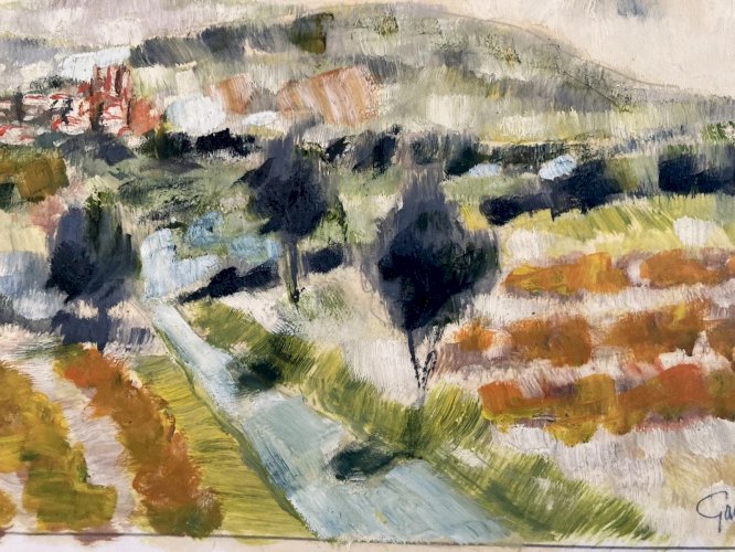 Peinture Original Gallo Huile Luberon Painting Lauris Provence 1955 Art Old XXe