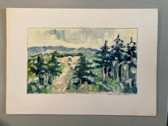 Peinture Original Gallo Huile Luberon Painting Ruine Du Fort De Buoux 1955 Art