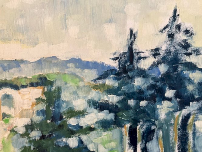 Peinture Original Gallo Huile Luberon Painting Ruine Du Fort De Buoux 1955 Art