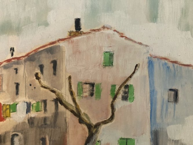 Peinture Original Gallo Huile Papier Luberon Painting La Tour D’aigues 1955 Art