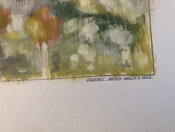 Peinture Original Gallo Huile Papier Painting Cadenet Provence Moulin 1955 Art
