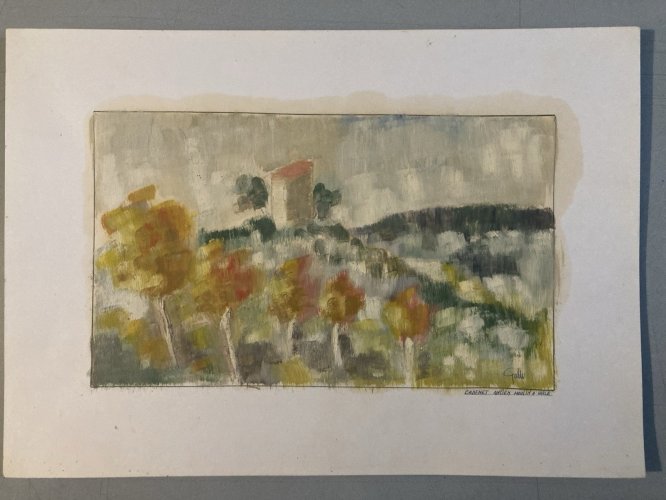 Peinture Original Gallo Huile Papier Painting Cadenet Provence Moulin 1955 Art
