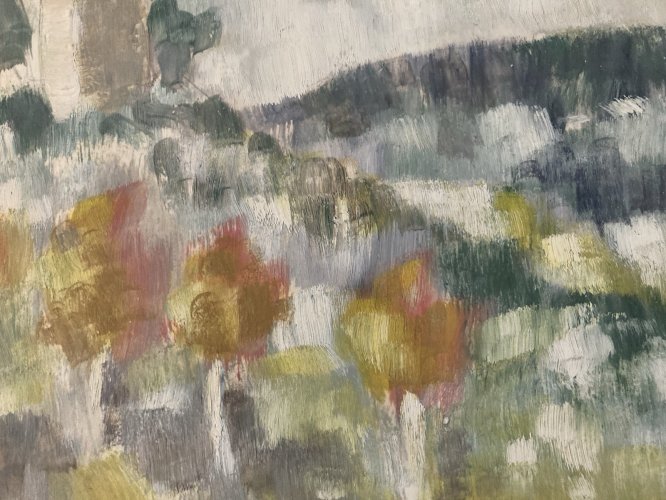 Peinture Original Gallo Huile Papier Painting Cadenet Provence Moulin 1955 Art