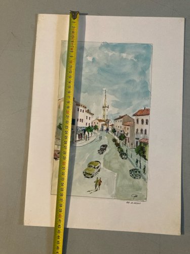 Peinture Original Gallo Huile Papier Paysage Painting Village Voiture 1955 Art