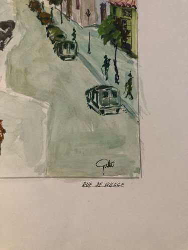 Peinture Original Gallo Huile Papier Paysage Painting Village Voiture 1955 Art