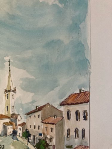 Peinture Original Gallo Huile Papier Paysage Painting Village Voiture 1955 Art