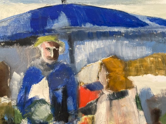 Peinture Original Gallo Huile Scène De Marché 1955 À Identifier Painting Dessin