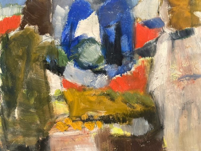 Peinture Original Gallo Huile Scène De Marché 1955 À Identifier Painting Dessin