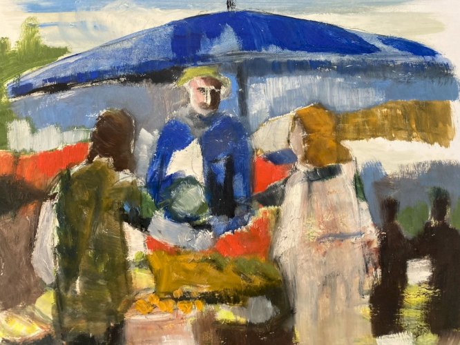 Peinture Original Gallo Huile Scène De Marché 1955 À Identifier Painting Dessin
