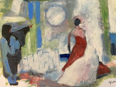 Peinture Original Gallo Huile Scène Théâtre 1955 À Identifier Painting Dessin