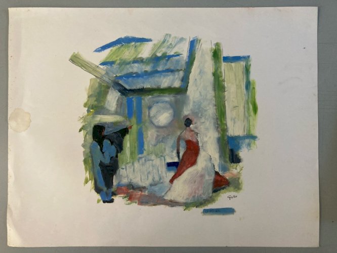 Peinture Original Gallo Huile Scène Théâtre 1955 À Identifier Painting Dessin